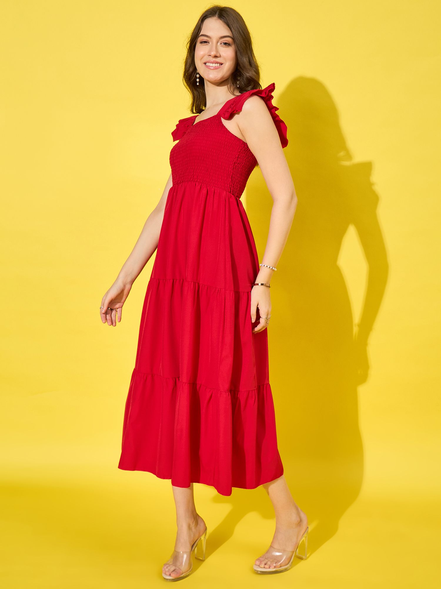 Women Fit and Flare Red Maxi/Full Length Dress-image-31