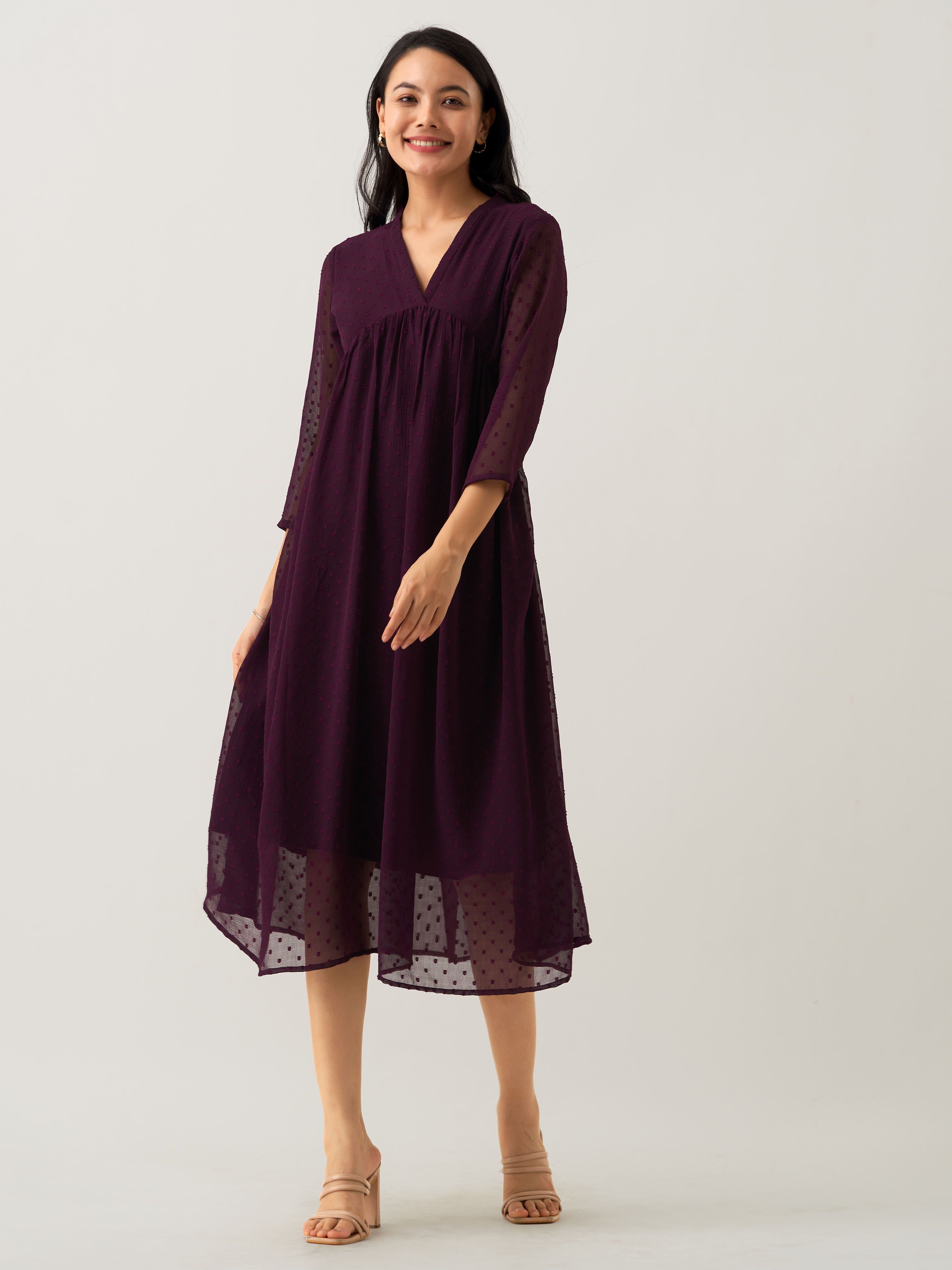 Women Fit and Flare Purple Midi/Calf Length Dress-image-22