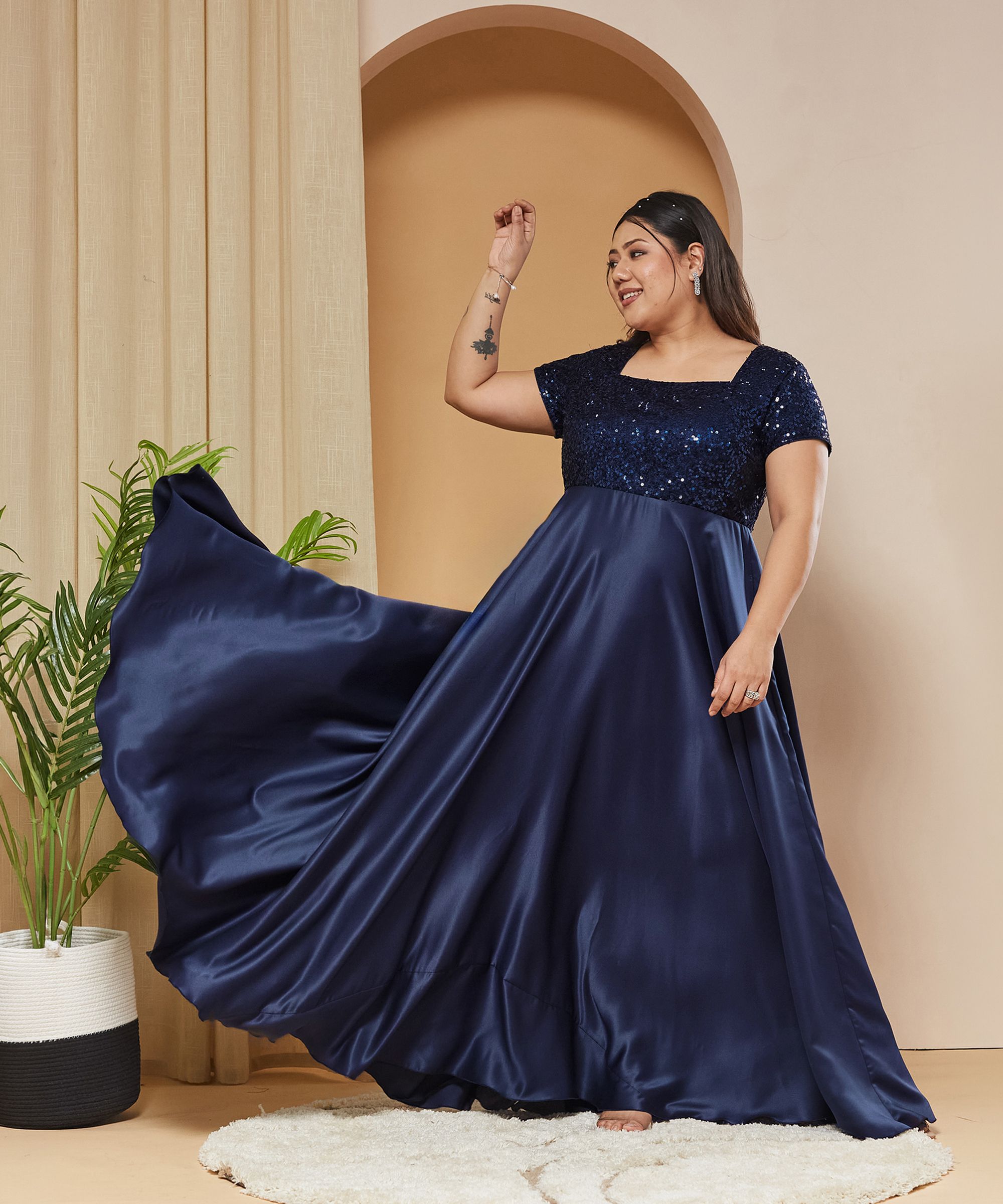 miss chase Women Fit and Flare Blue Maxi/Full Length Dress-picture-37