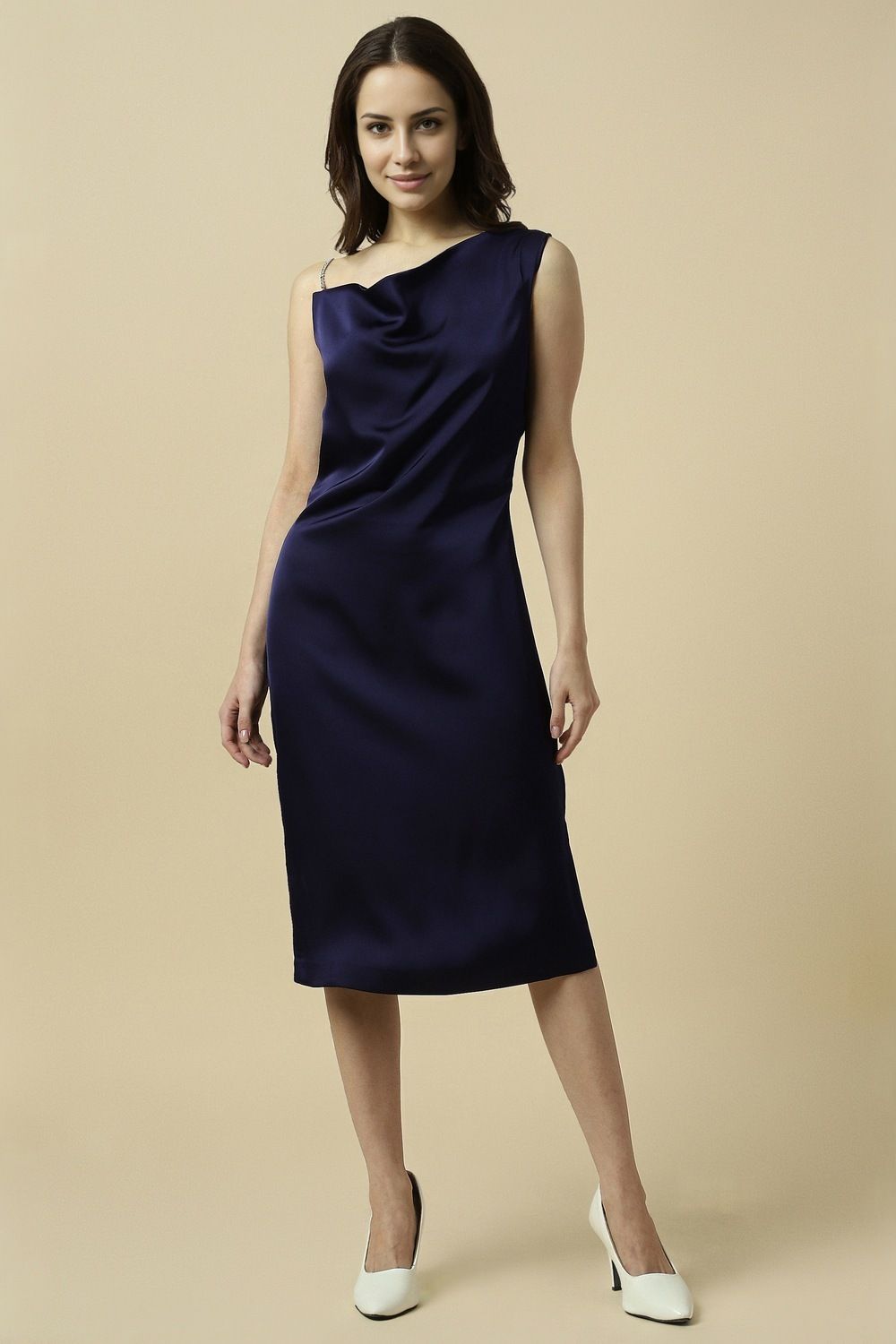 allen solly Women Fit and Flare Dark Blue Knee Length Dress-picture-41