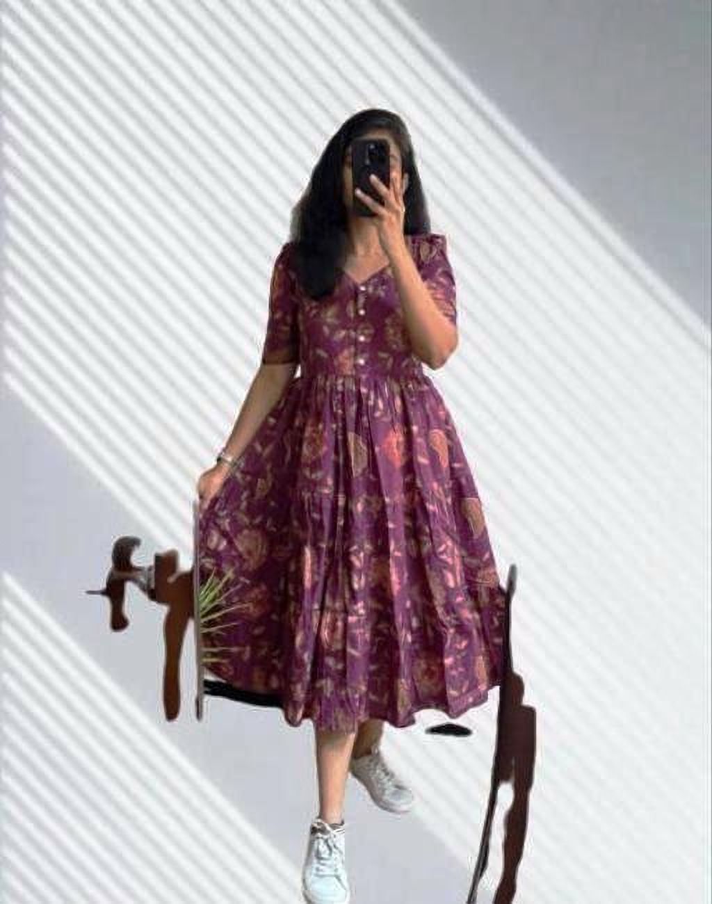 Women Fit and Flare Purple Ankle Length Dress-image-4