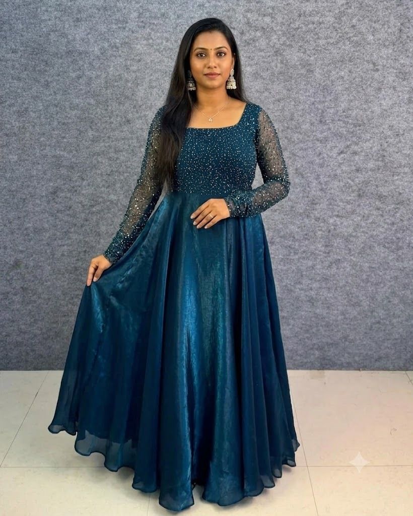 Embellished Cotton Blend Semi Stitched Flared/A-line Gown-image-48