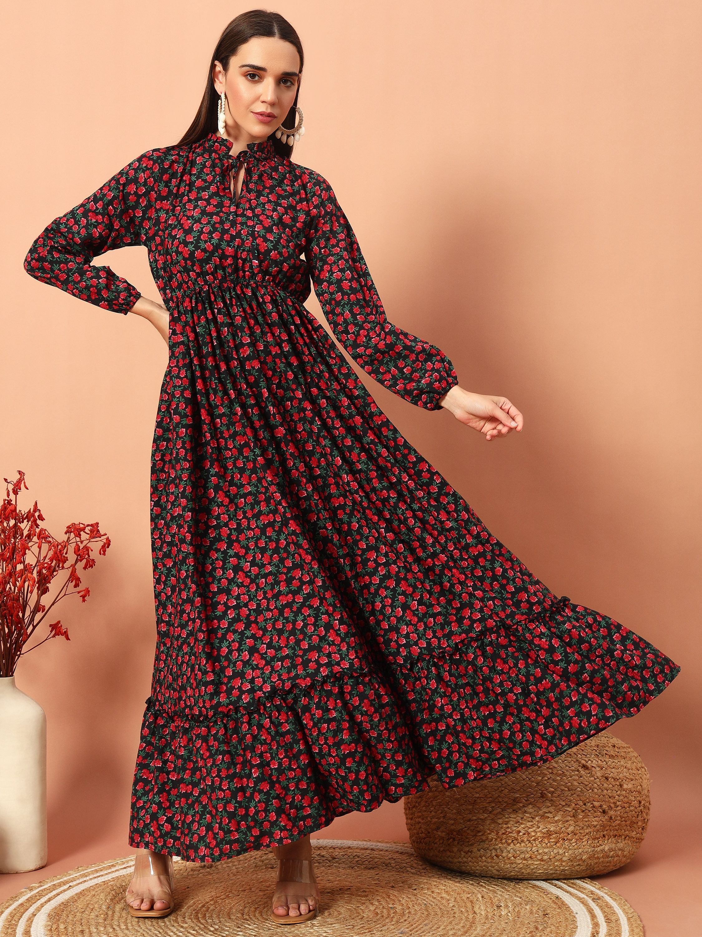 Women A-line Red Maxi/Full Length Dress-image-41