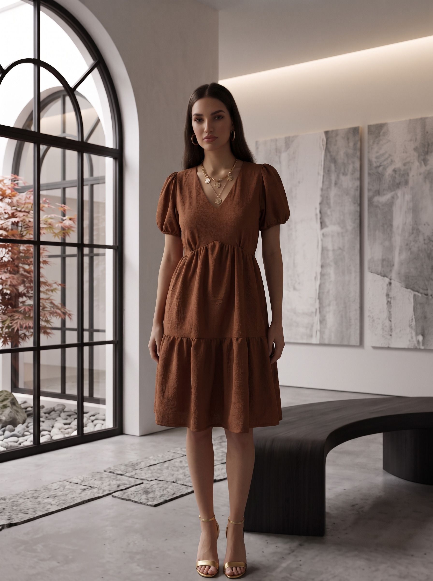 Women A-line Brown Midi/Calf Length Dress-image-27