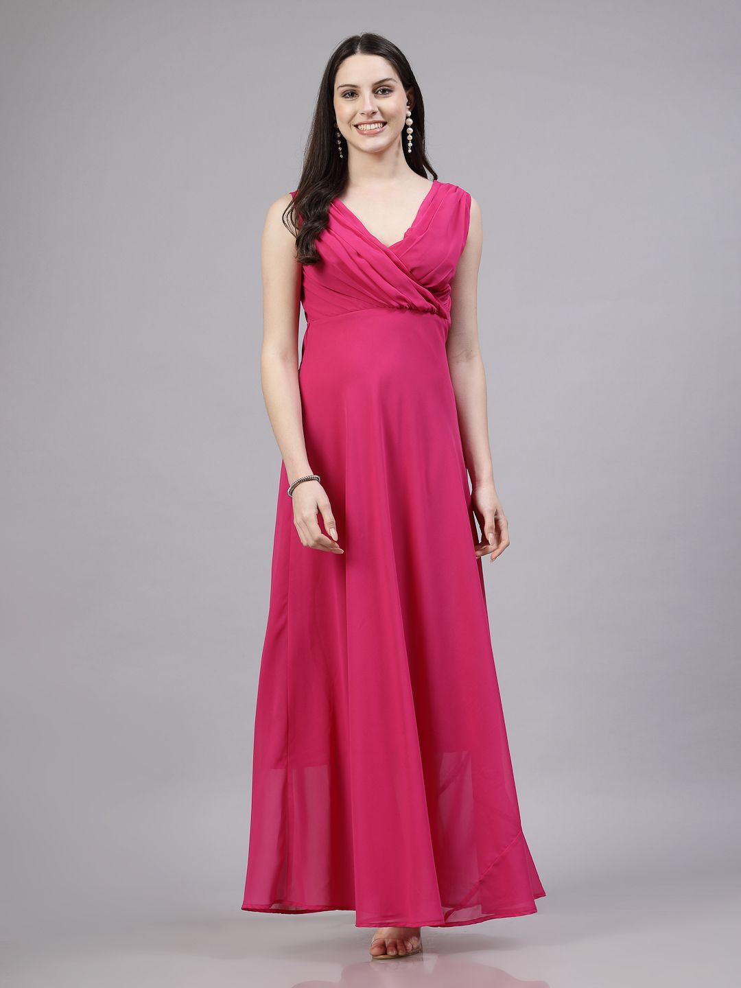 Women Fit and Flare Pink Maxi/Full Length Dress