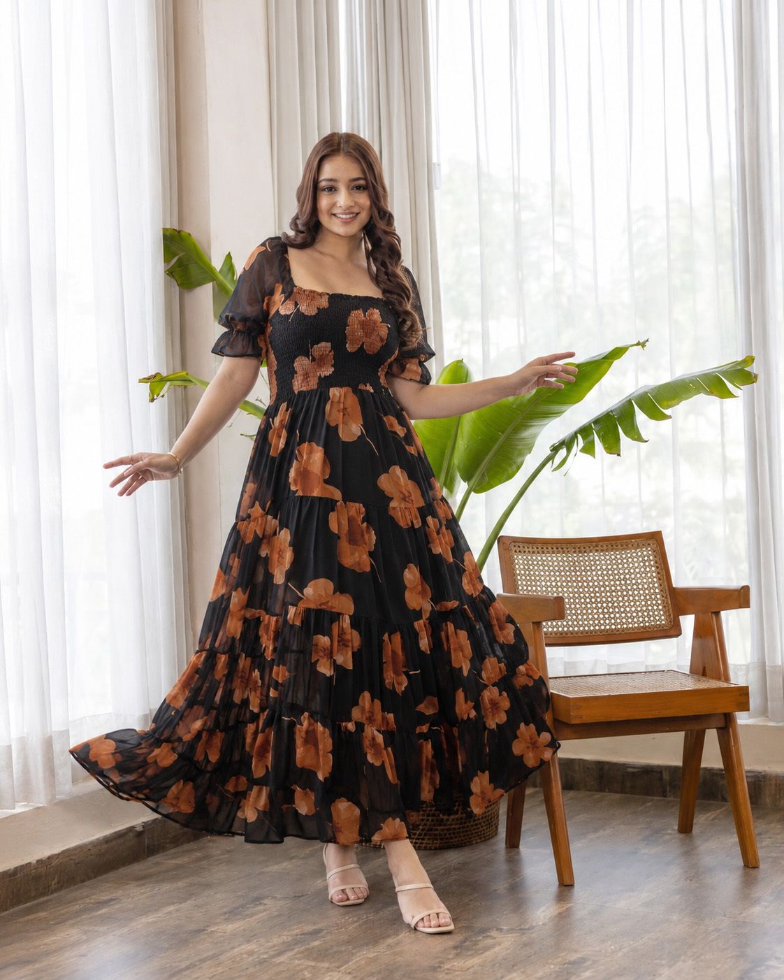 deklook Women Tiered Black, Brown Midi/Calf Length Dress-picture-7
