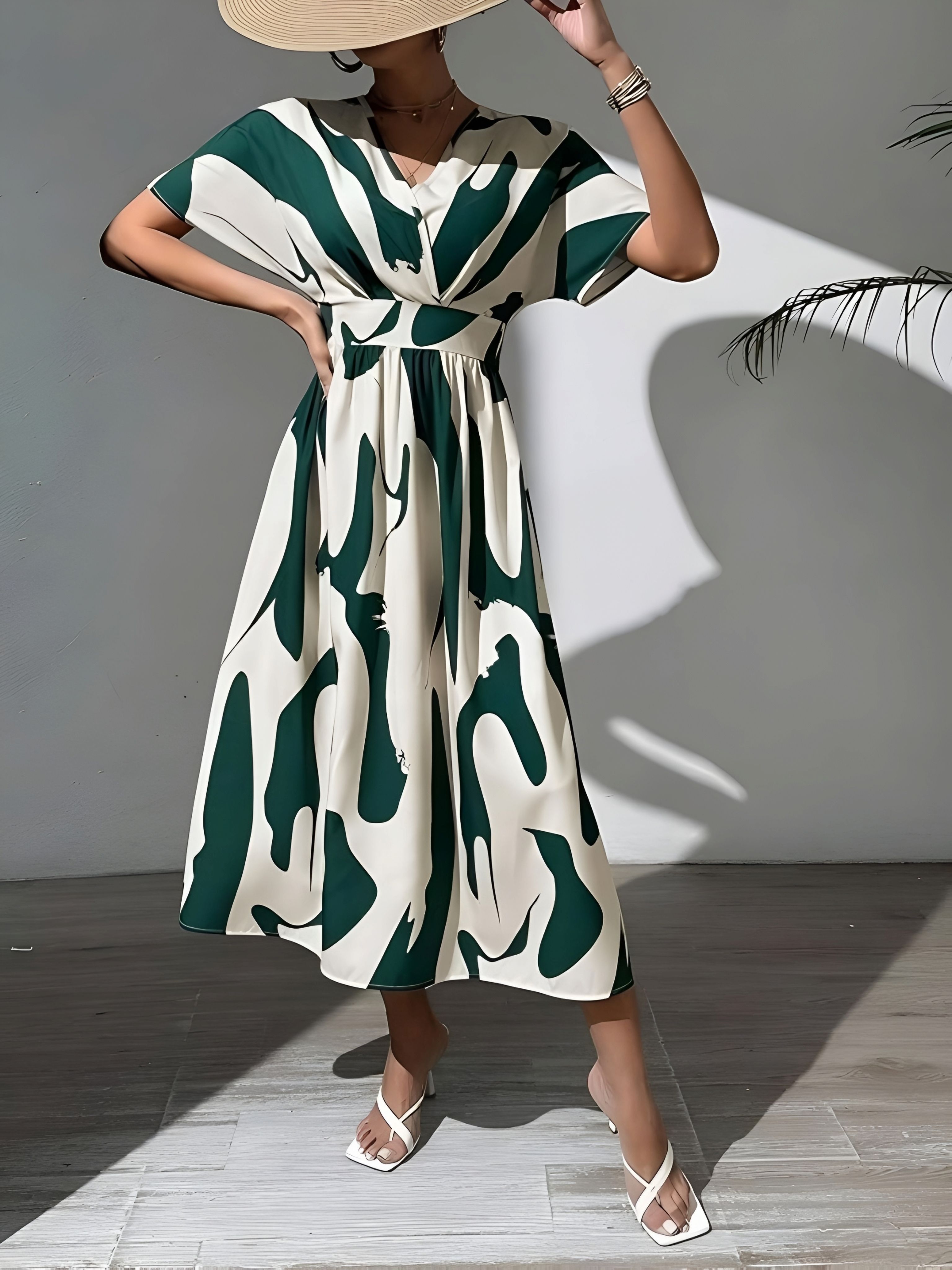 Women A-line Green Midi/Calf Length Dress-image-40