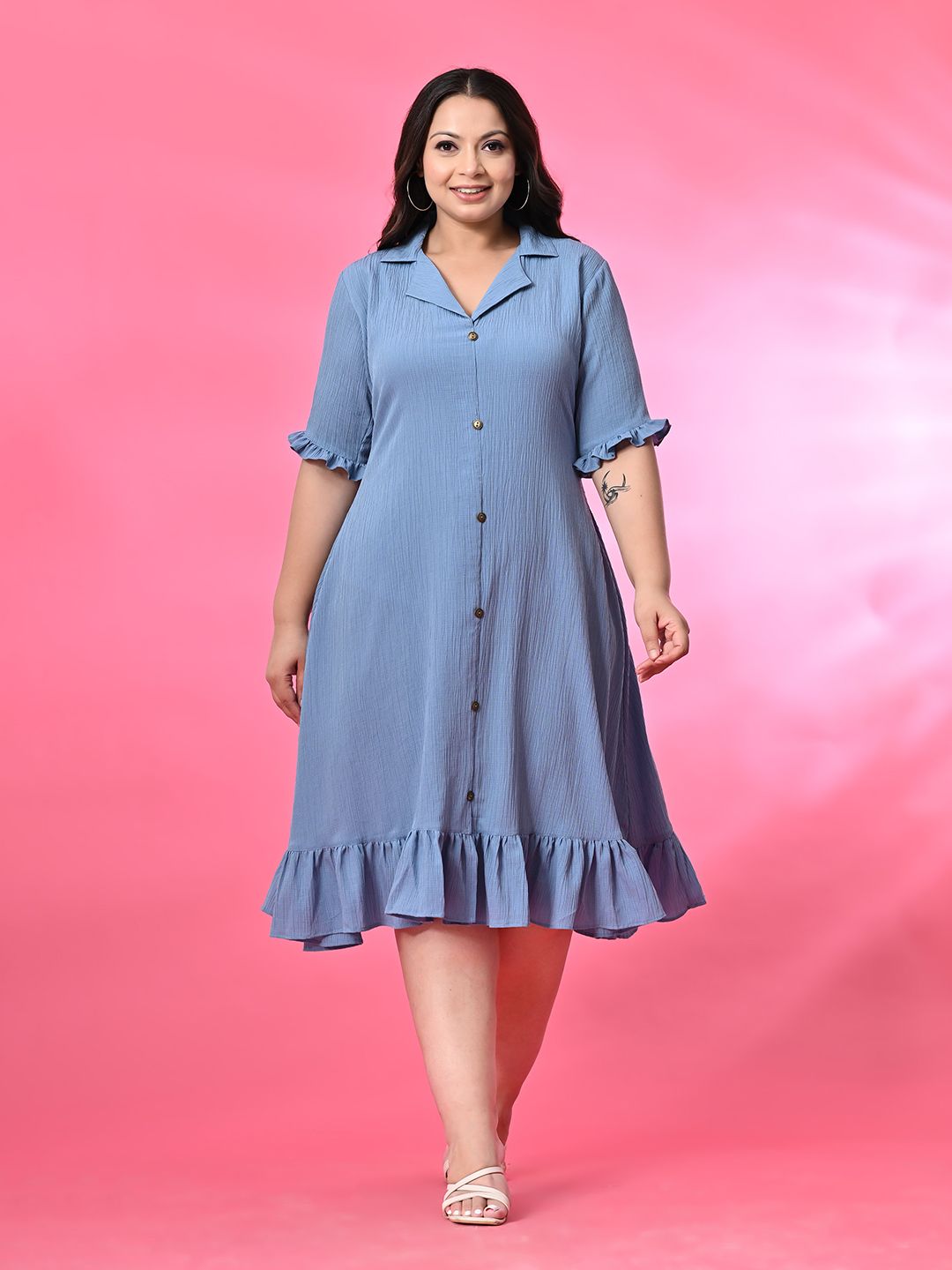 Women A-line Light Blue Midi/Calf Length Dress-image-42