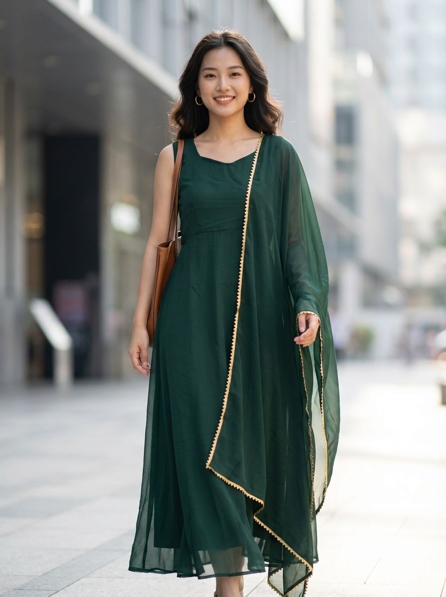 Women Gown Green Knee Length Dress