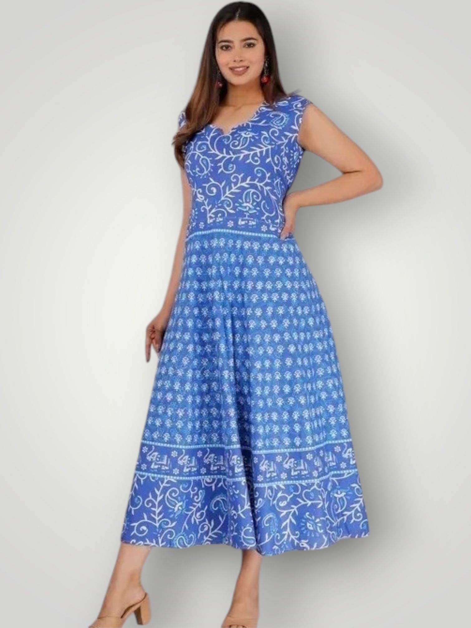 women ethnic dress blue knee length dress