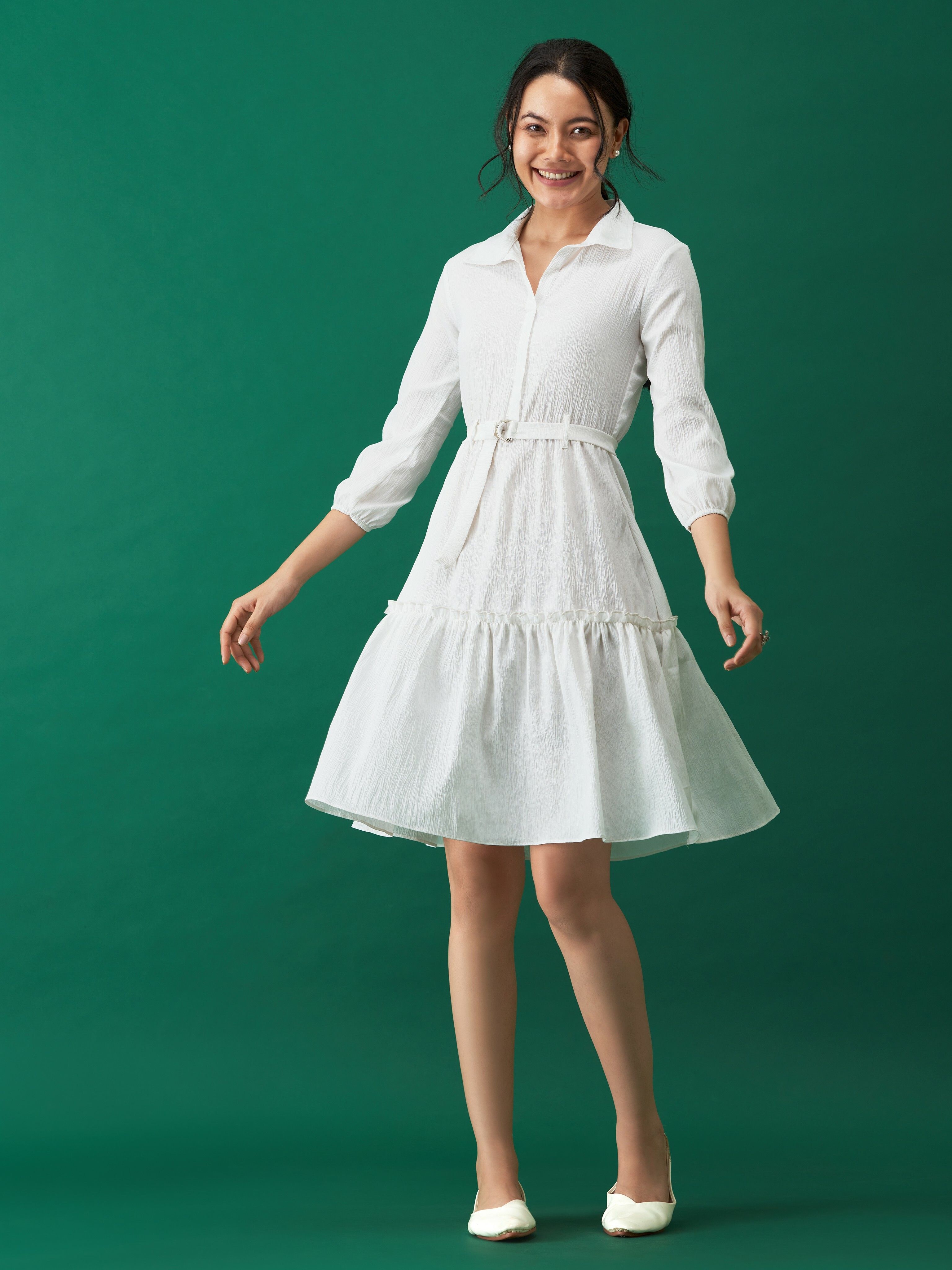 Women Peplum White Above Knee/Mid Thigh Length Dress-image-25