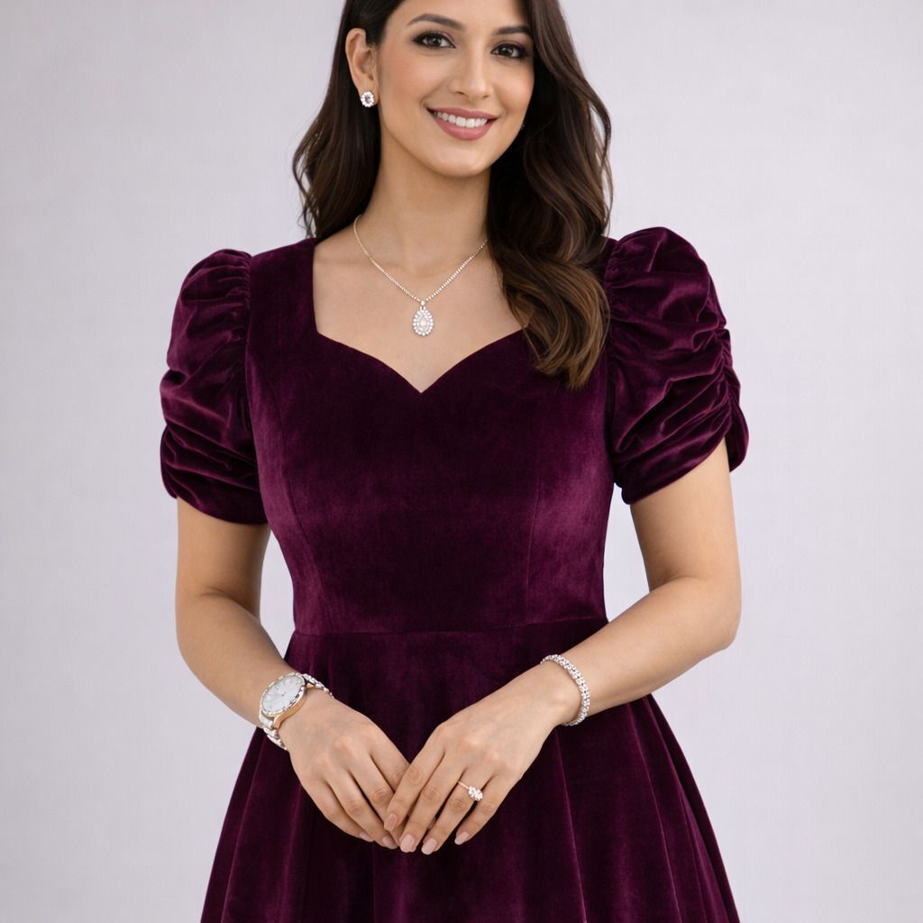 Solid Velvet Stitched Flared/A-line Gown-image-12
