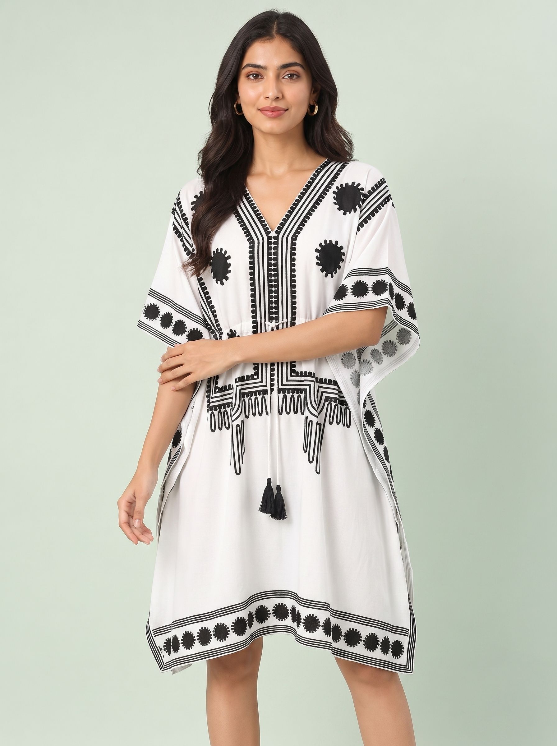 hive91 Women Kaftan White Knee Length Dress-picture-16