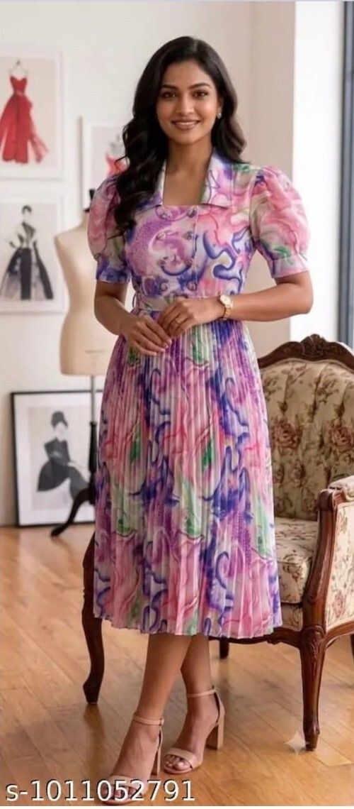 Women Pleated Pink Maxi/Full Length Dress-image-49