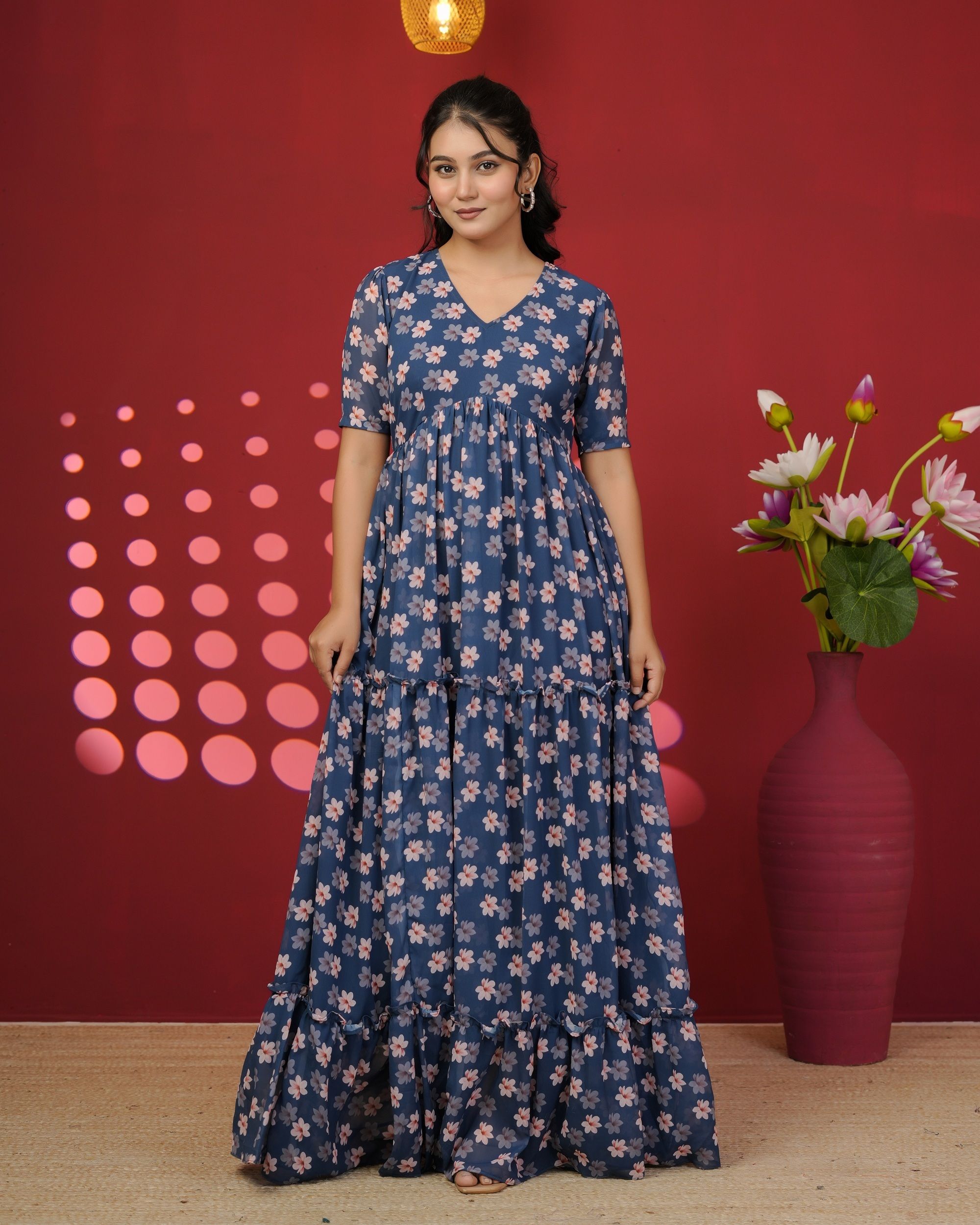 doria lifestyle Women Fit and Flare Blue Maxi/Full Length Dress-picture-21