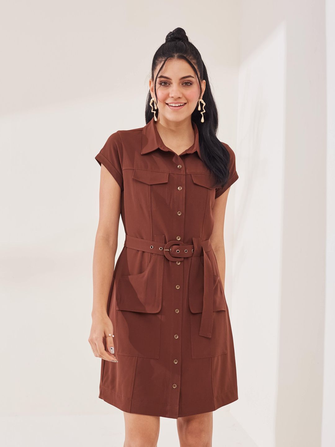 latin quarters Women Shirt Brown Above Knee/Mid Thigh Length Dress-picture-18