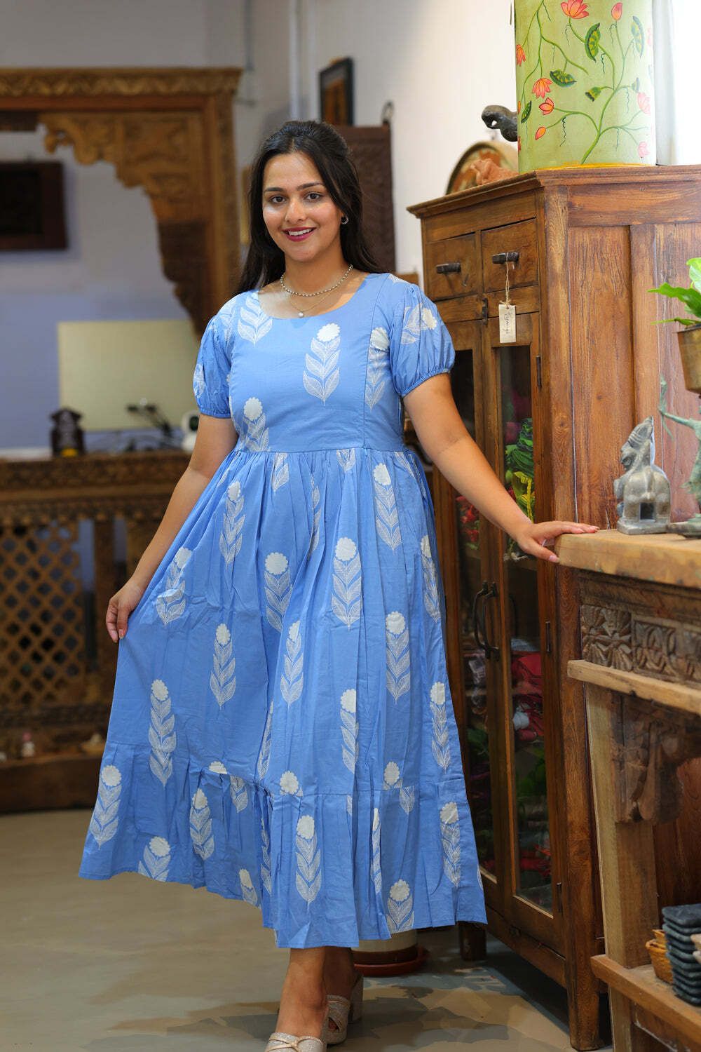 Women Tiered Light Blue Maxi/Full Length Dress-image-35