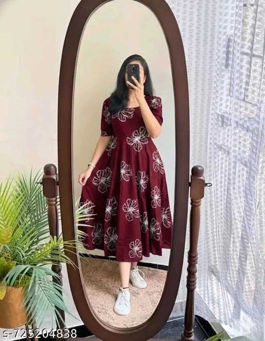 anseetaram Women Fit and Flare Maroon Midi/Calf Length Dress-picture-27