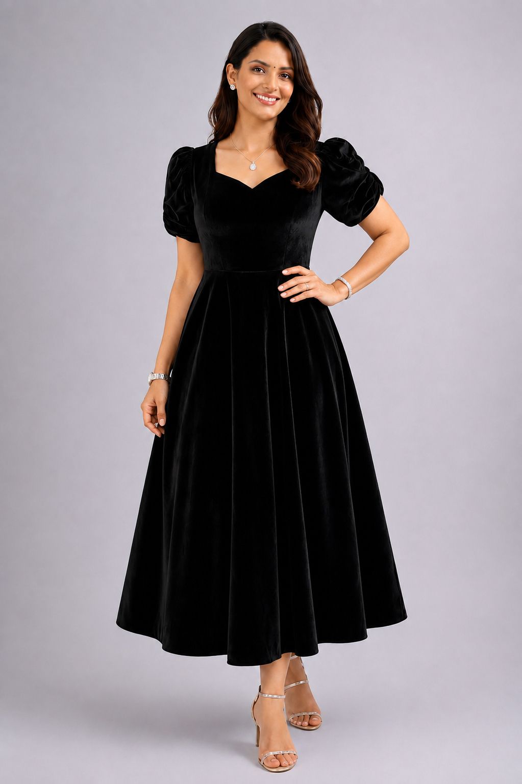 Women Fit and Flare Black Midi/Calf Length Dress-image-49