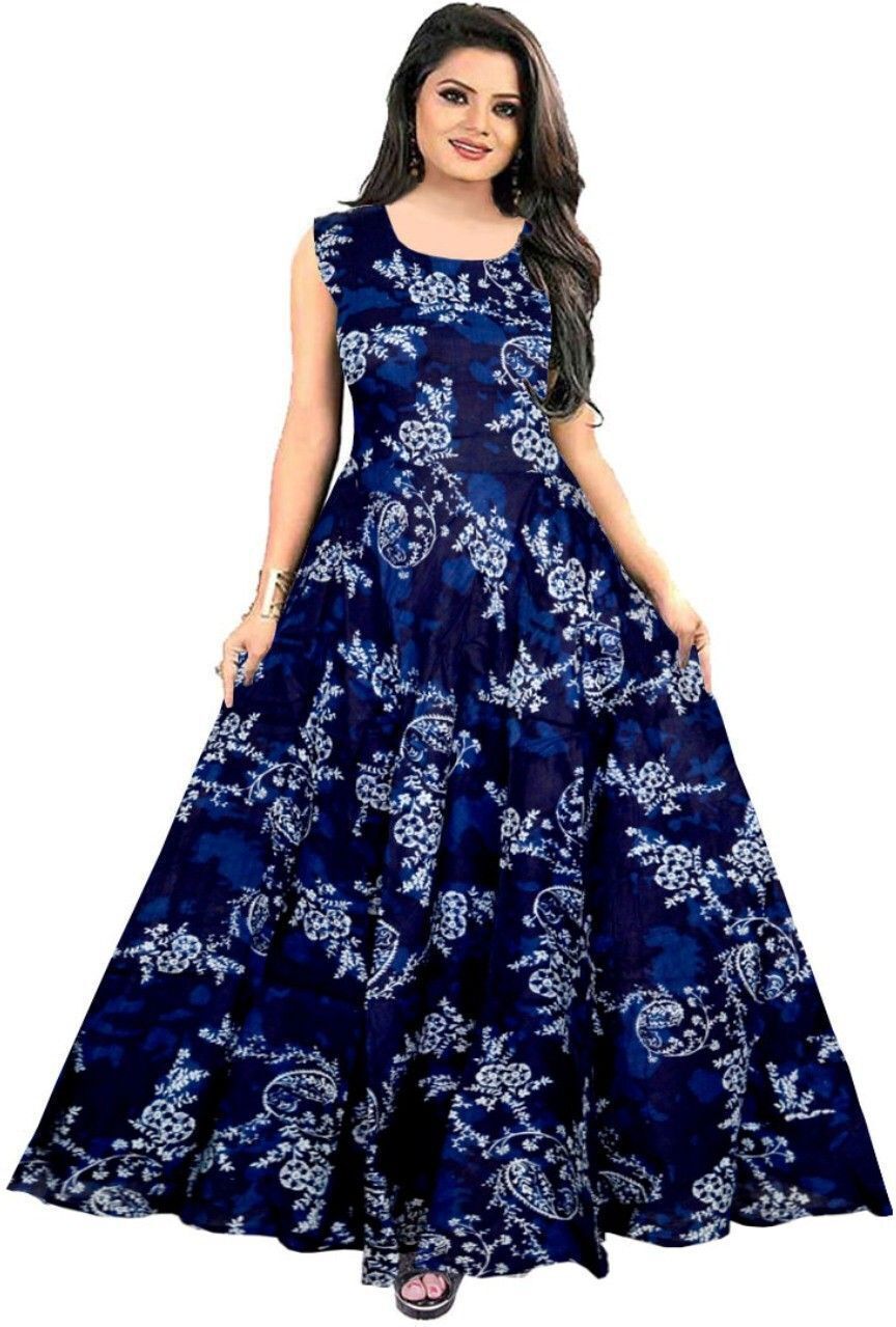 Women A-line Blue Maxi/Full Length Dress-image-6
