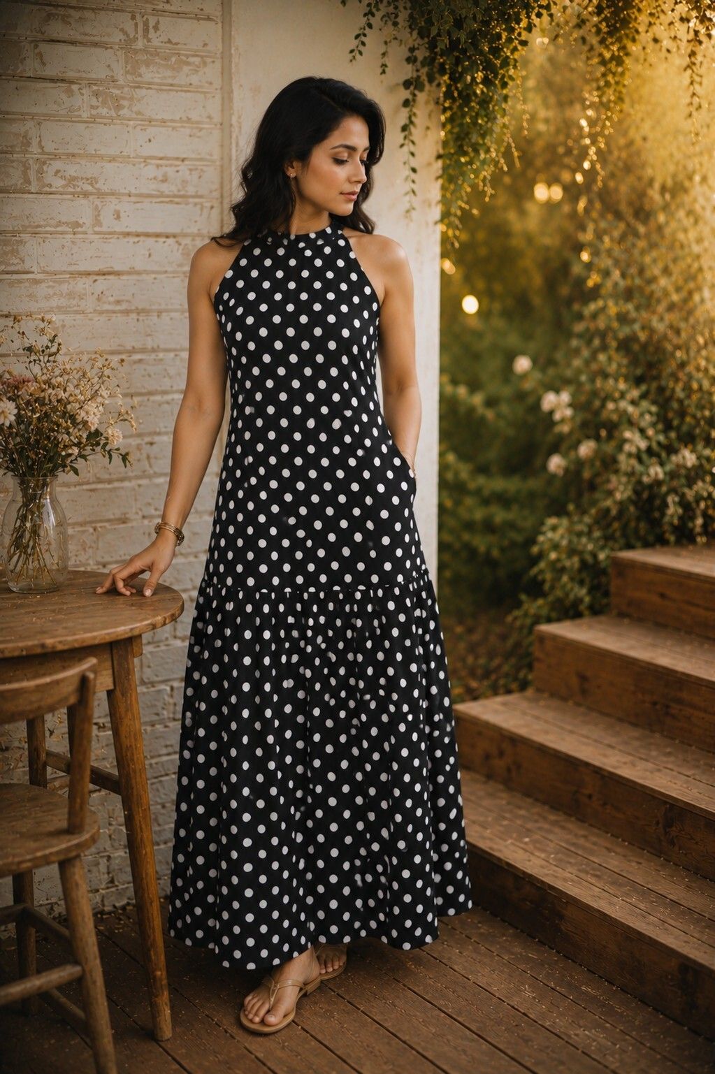 maavish Women Maxi Black, White Ankle Length Dress-picture-4