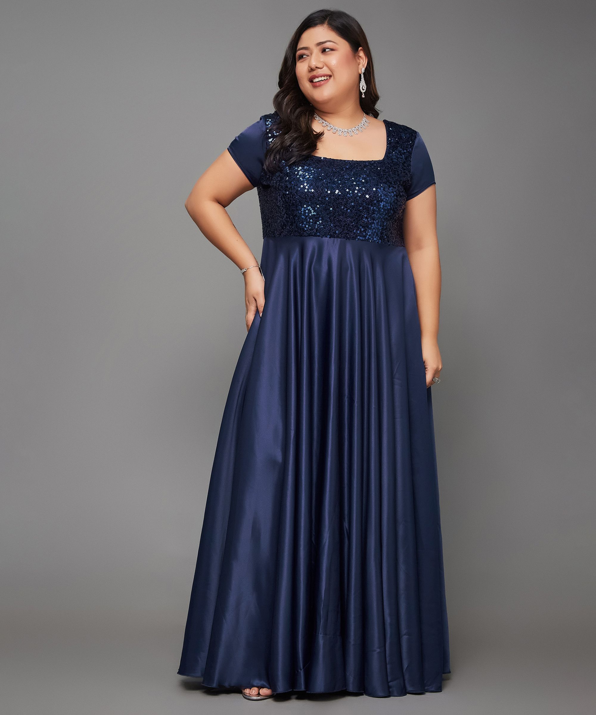 miss chase Women Fit and Flare Blue Maxi/Full Length Dress-picture-12