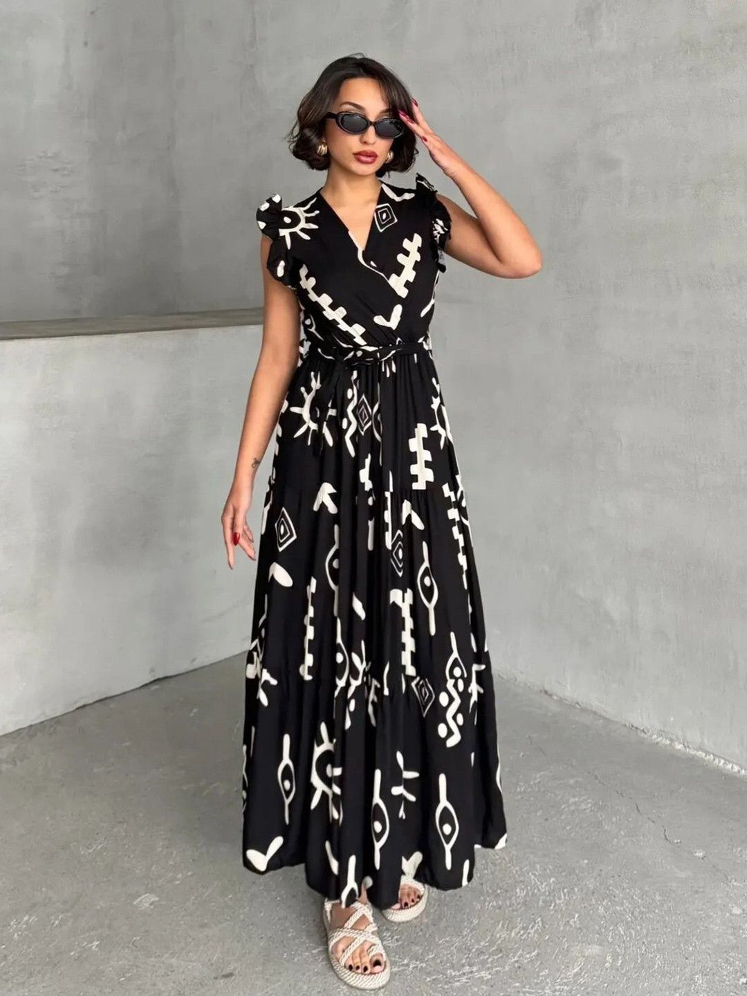 jash creation Women Fit and Flare Black Maxi/Full Length Dress-picture-2