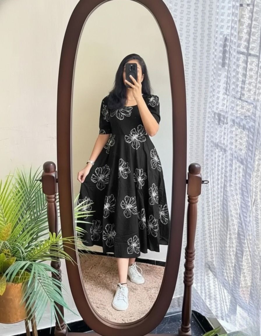 Women A-line Black Midi/Calf Length Dress-image-42