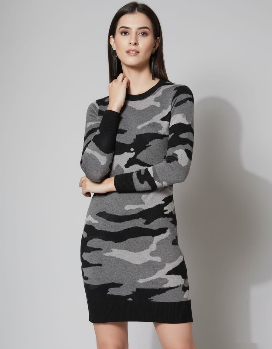 Women Sweater Multicolor Above Knee/Mid Thigh Length Dress-image-49