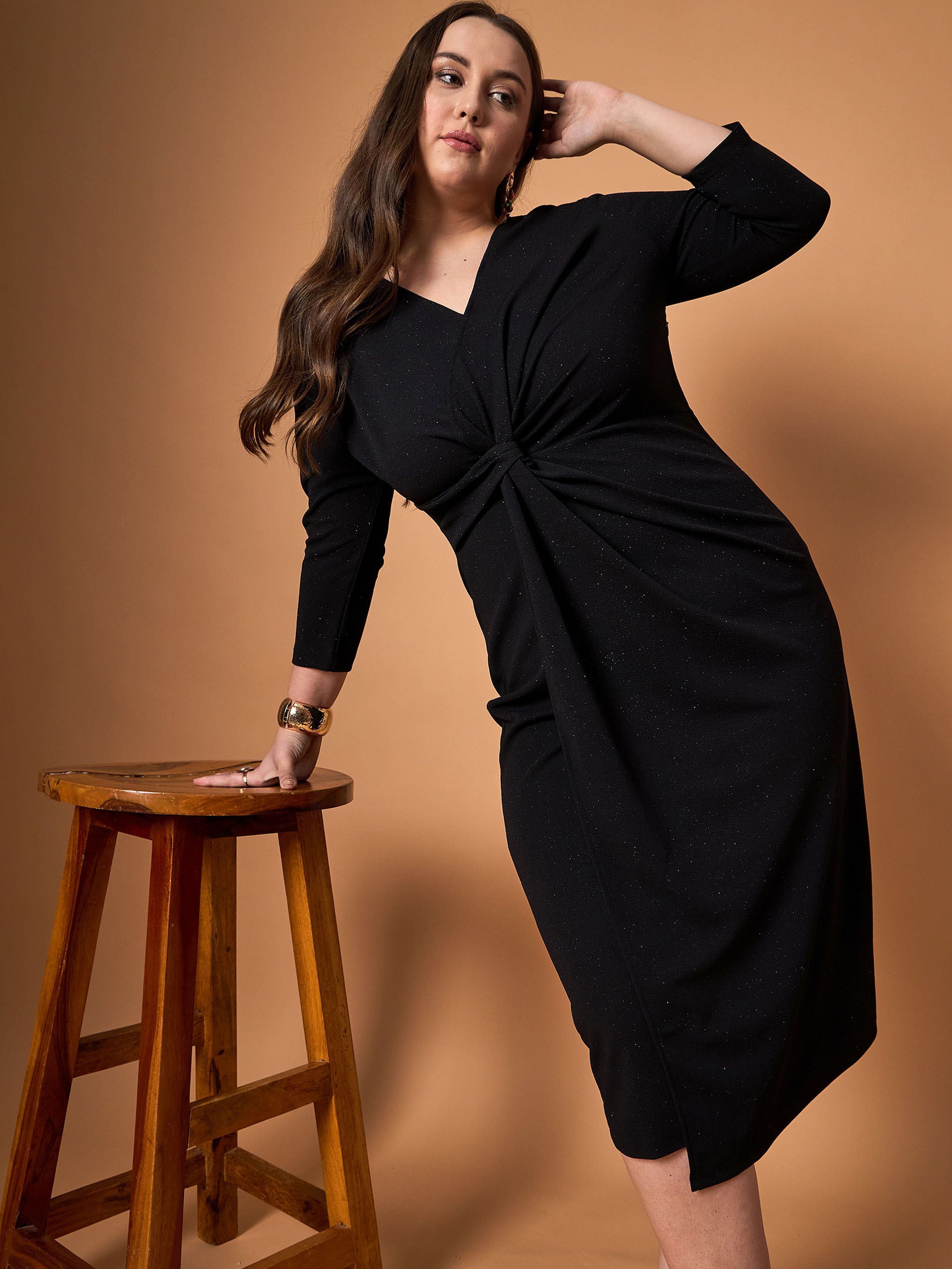 sassafras curve Women A-line Black Midi/Calf Length Dress-picture-16