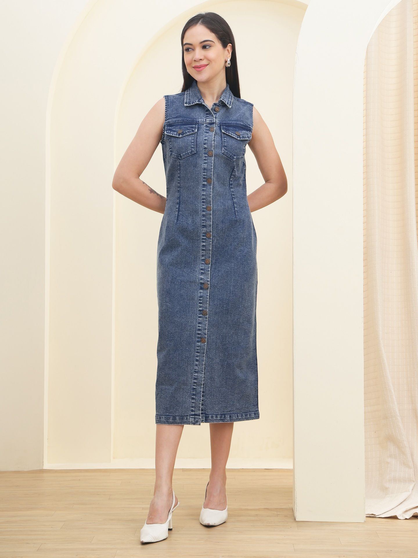 dozer Women Shift Blue Midi/Calf Length Dress-picture-3