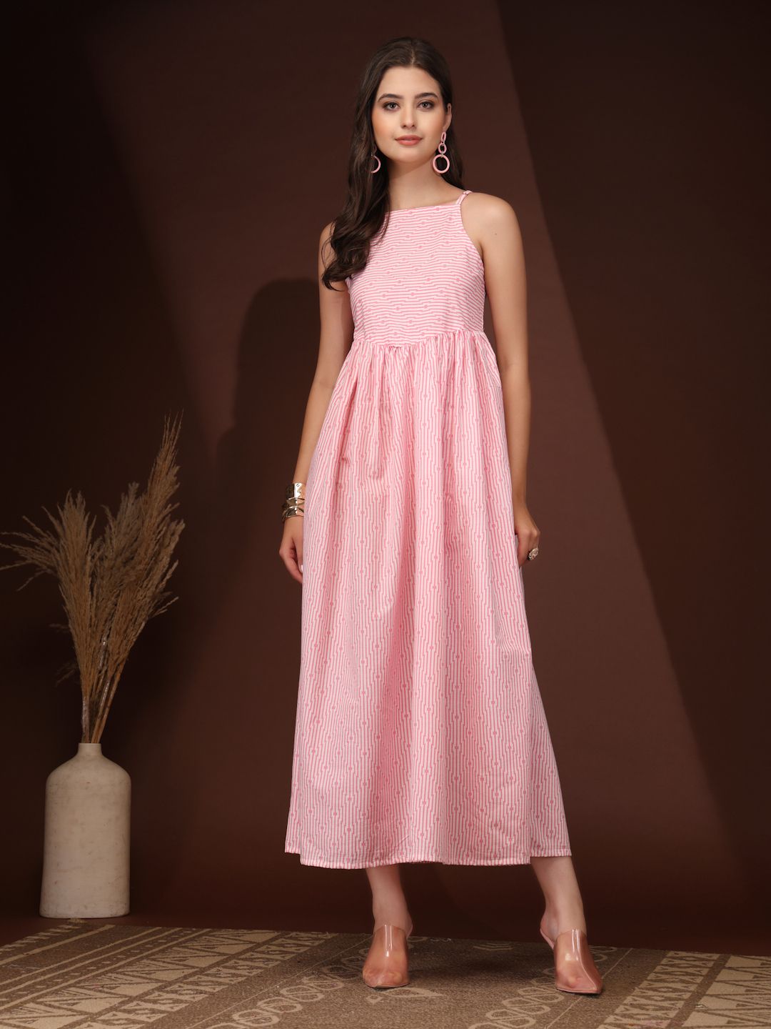 metronaut Women Fit and Flare Pink Ankle Length Dress-picture-27