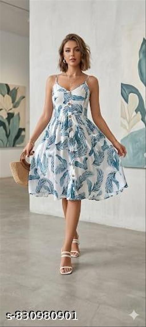 h m creation Women A-line White, Blue Midi/Calf Length Dress-picture-11