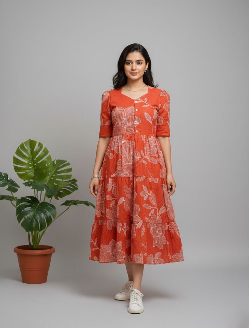 Women A-line Orange Maxi/Full Length Dress-image-20