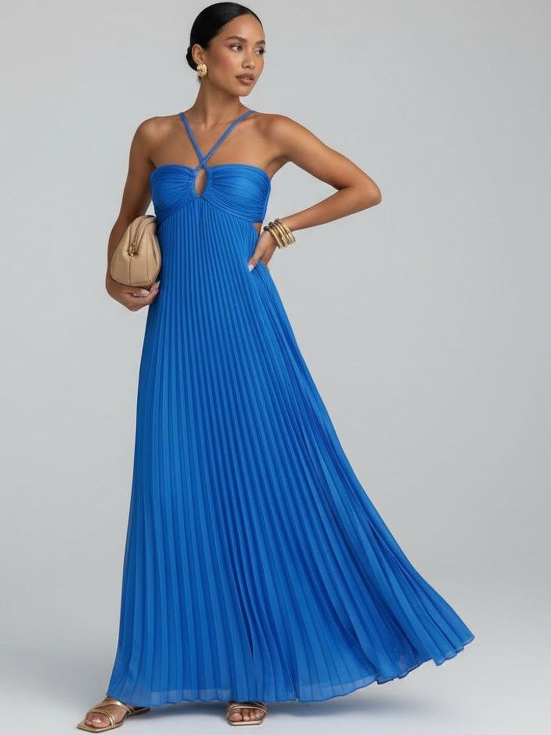 bebe Women A-line Blue Maxi/Full Length Dress-picture-27