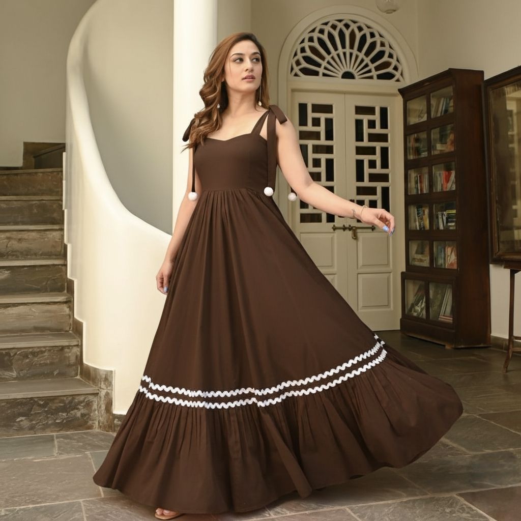 Women A-line Brown Maxi/Full Length Dress-image-28