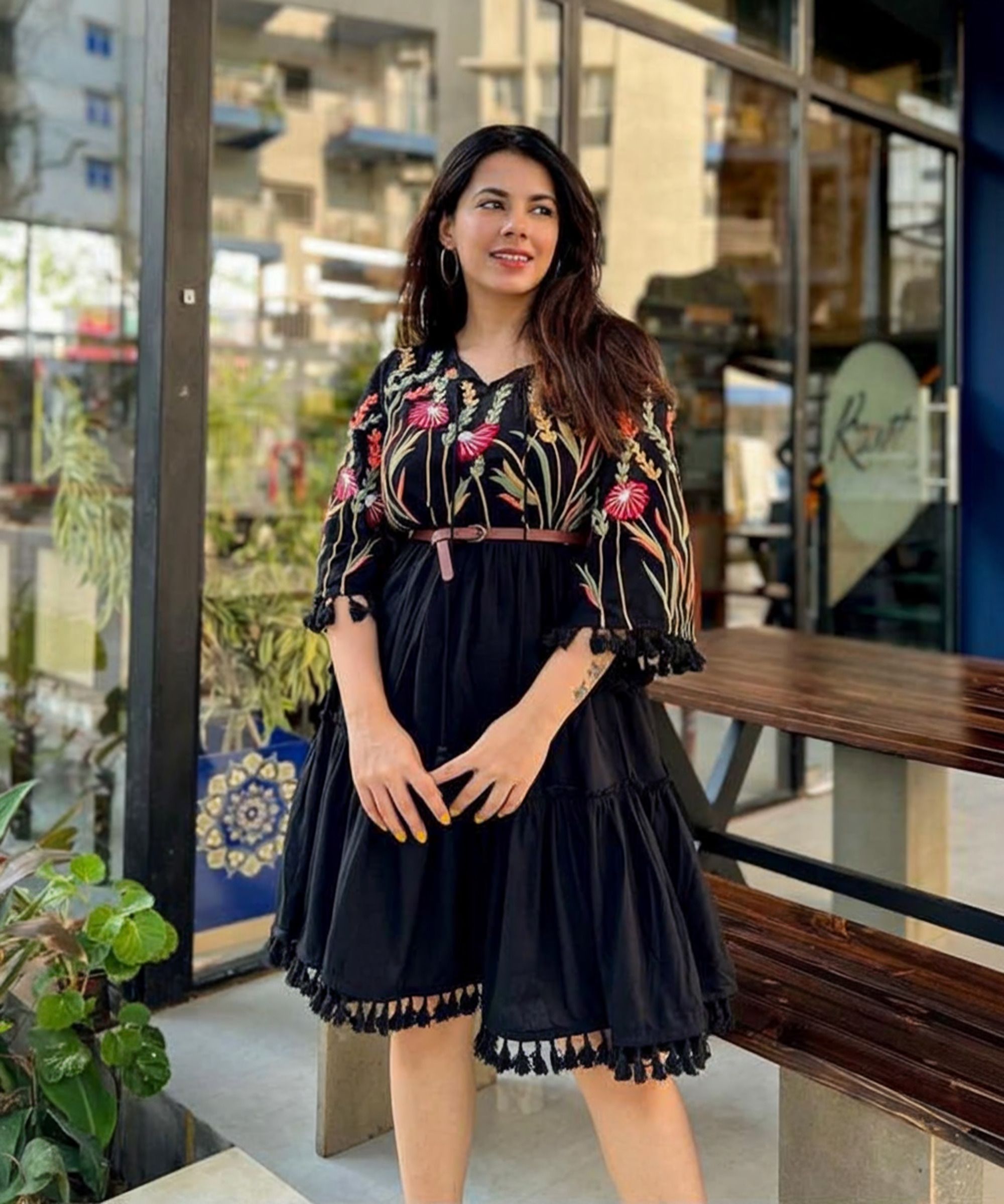 Women Tiered Multicolor Knee Length Dress-image-16