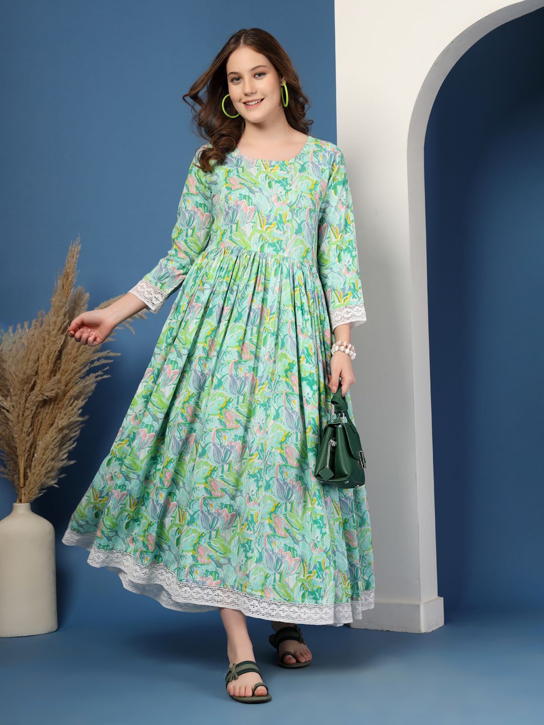 Women Fit and Flare Beige Ankle Length Dress-image-32