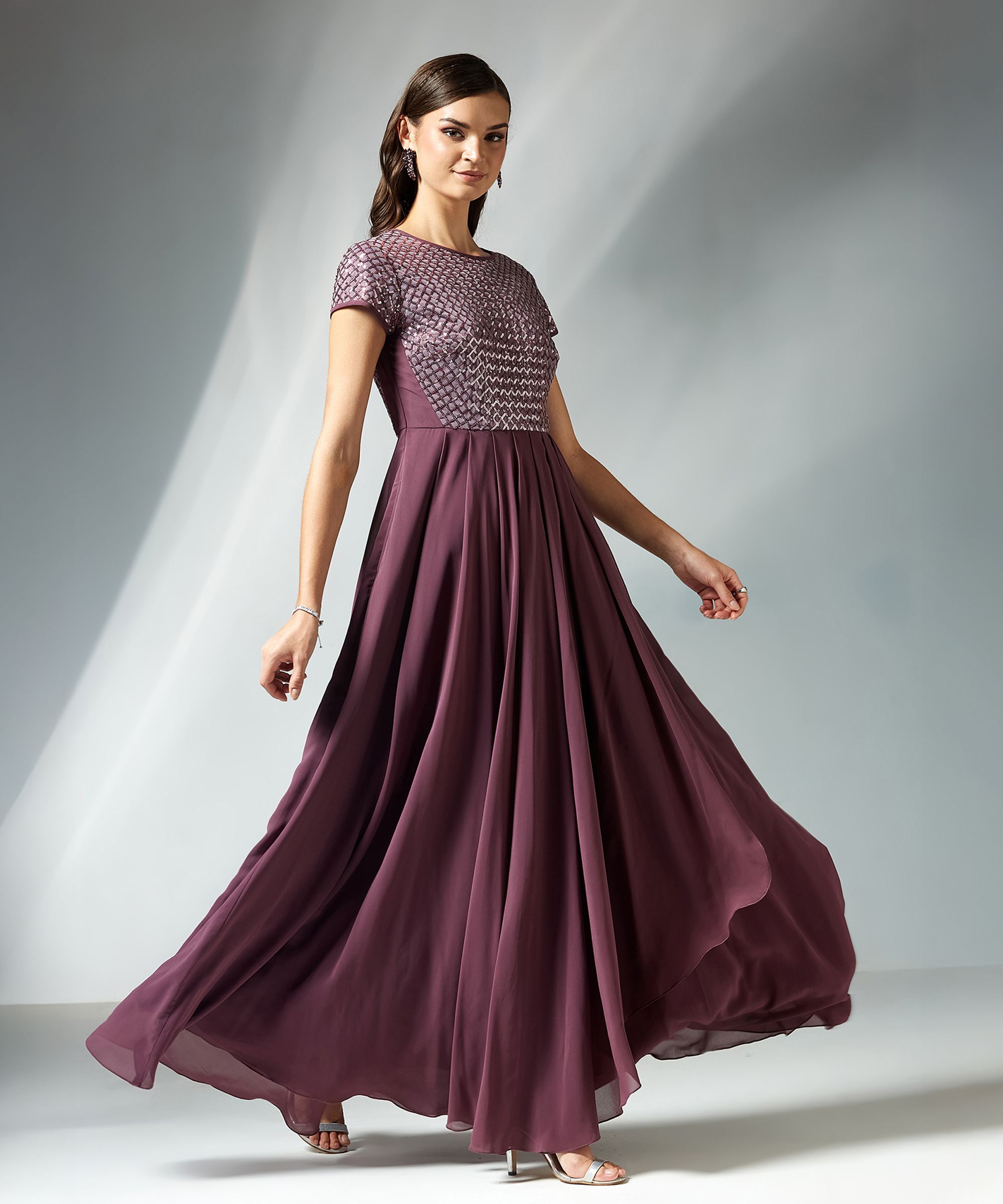 miss chase Women A-line Maroon Maxi/Full Length Dress-picture-15