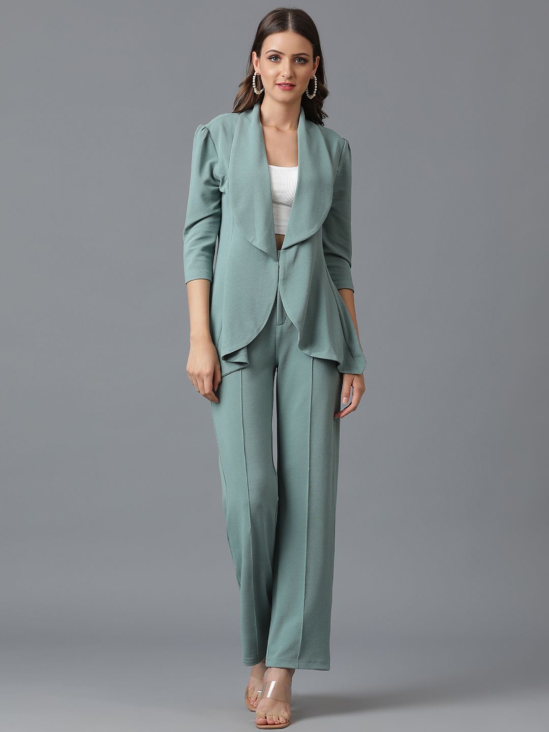Women 2 Pc Coat Set (Blazer&Pant) Solid Suit