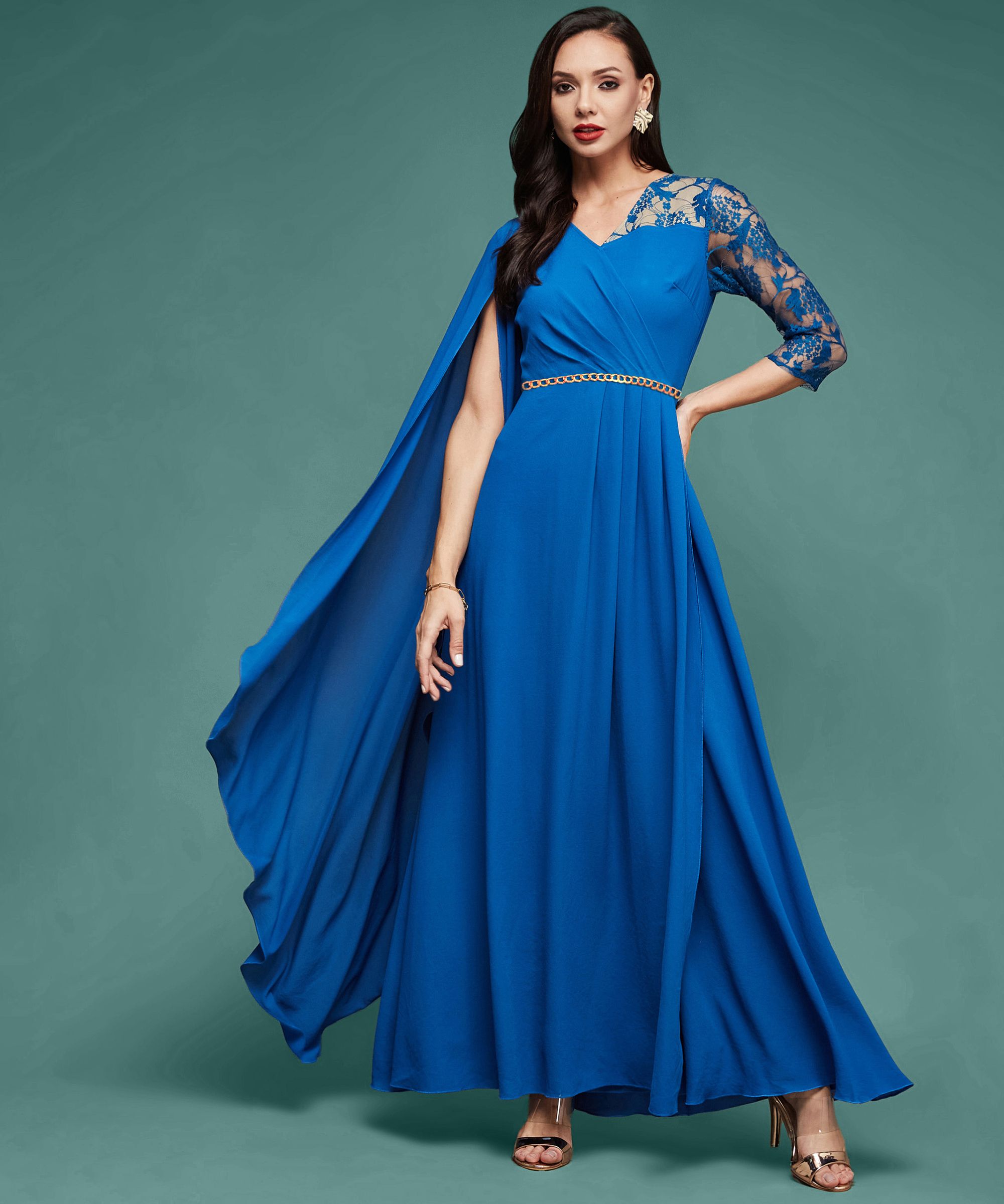 Women Maxi Blue Full Length Dress-image-5