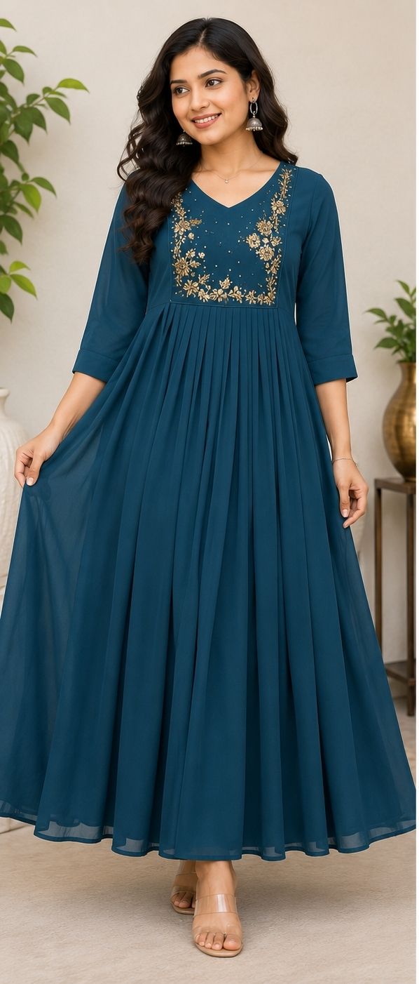 Women Maxi Dark Blue Full Length Dress-image-2