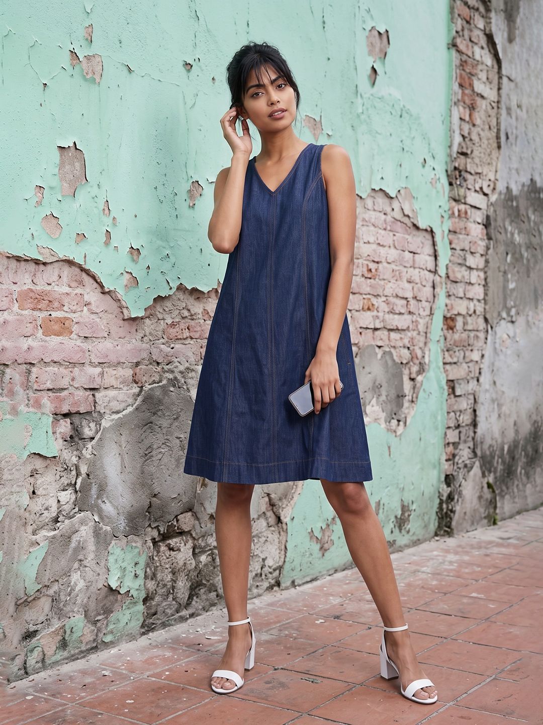 colour me by melange Women A-line Blue Midi/Calf Length Dress-picture-13