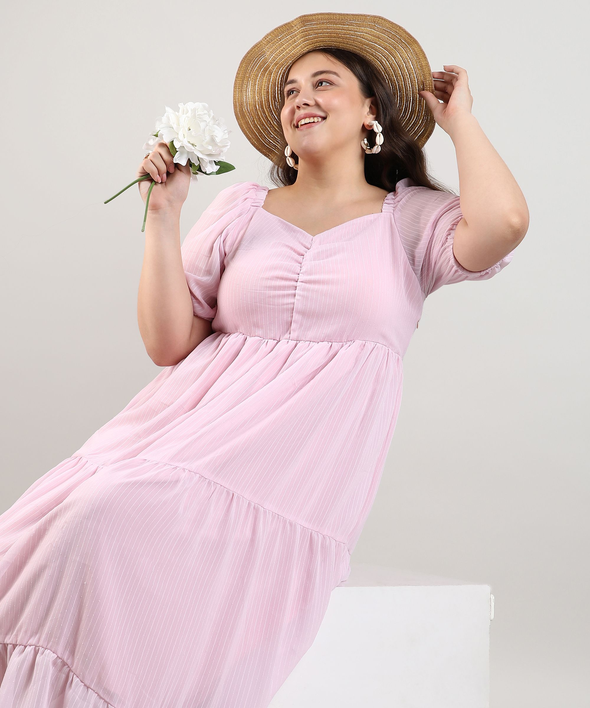 instafab plus Women Fit and Flare Pink Midi/Calf Length Dress-picture-27