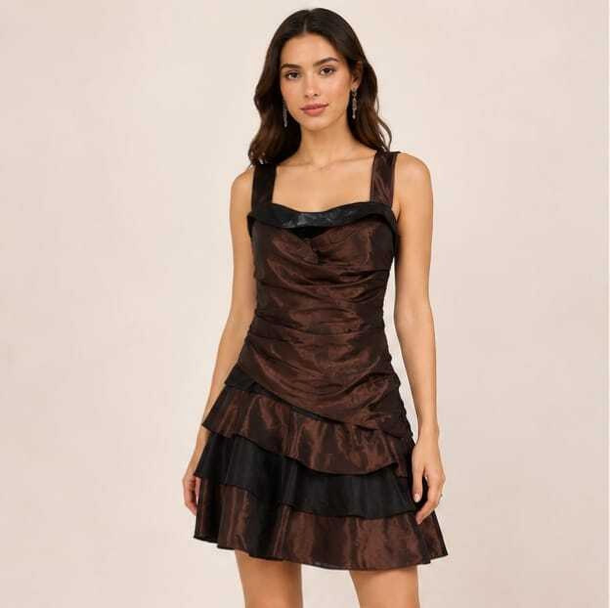 Women Tiered Brown, Black Above Knee/Mid Thigh Length Dress-image-28