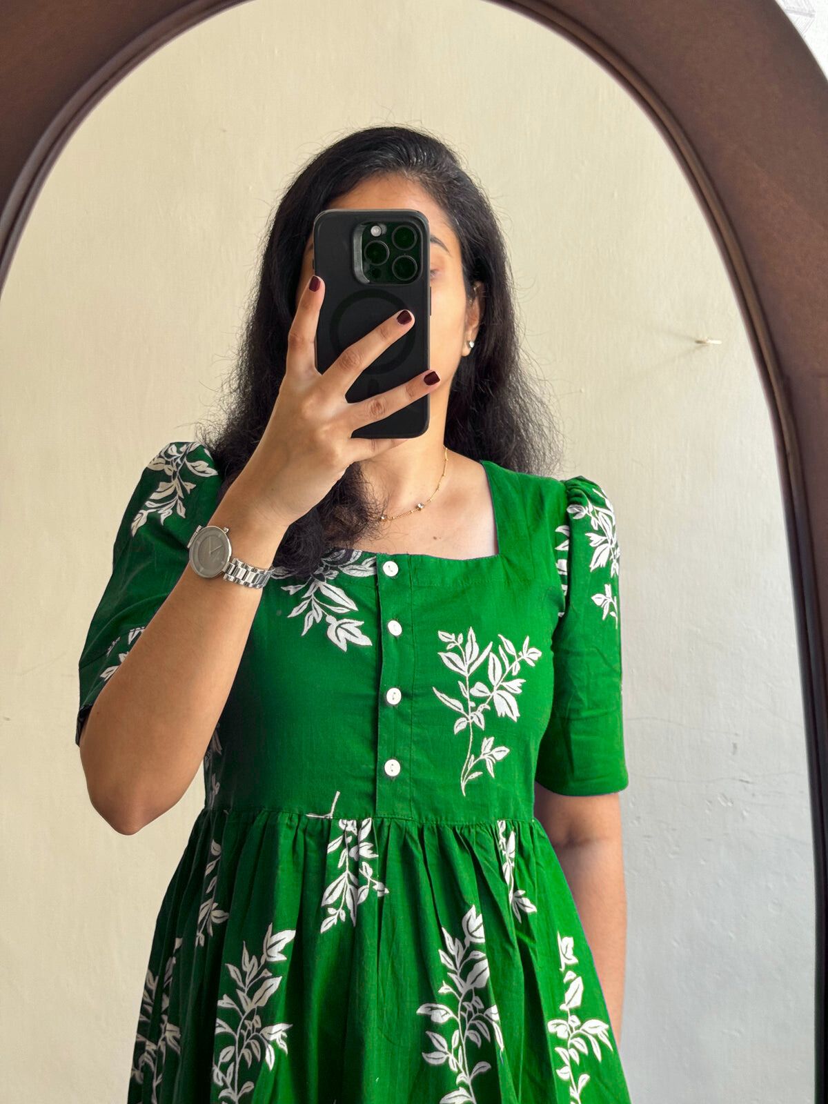 Women Tiered Dark Green Midi/Calf Length Dress-image-45