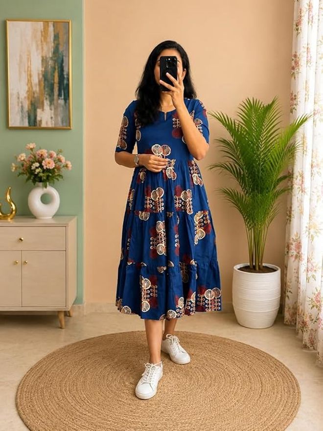 Women Fit and Flare Blue Maxi/Full Length Dress-image-23