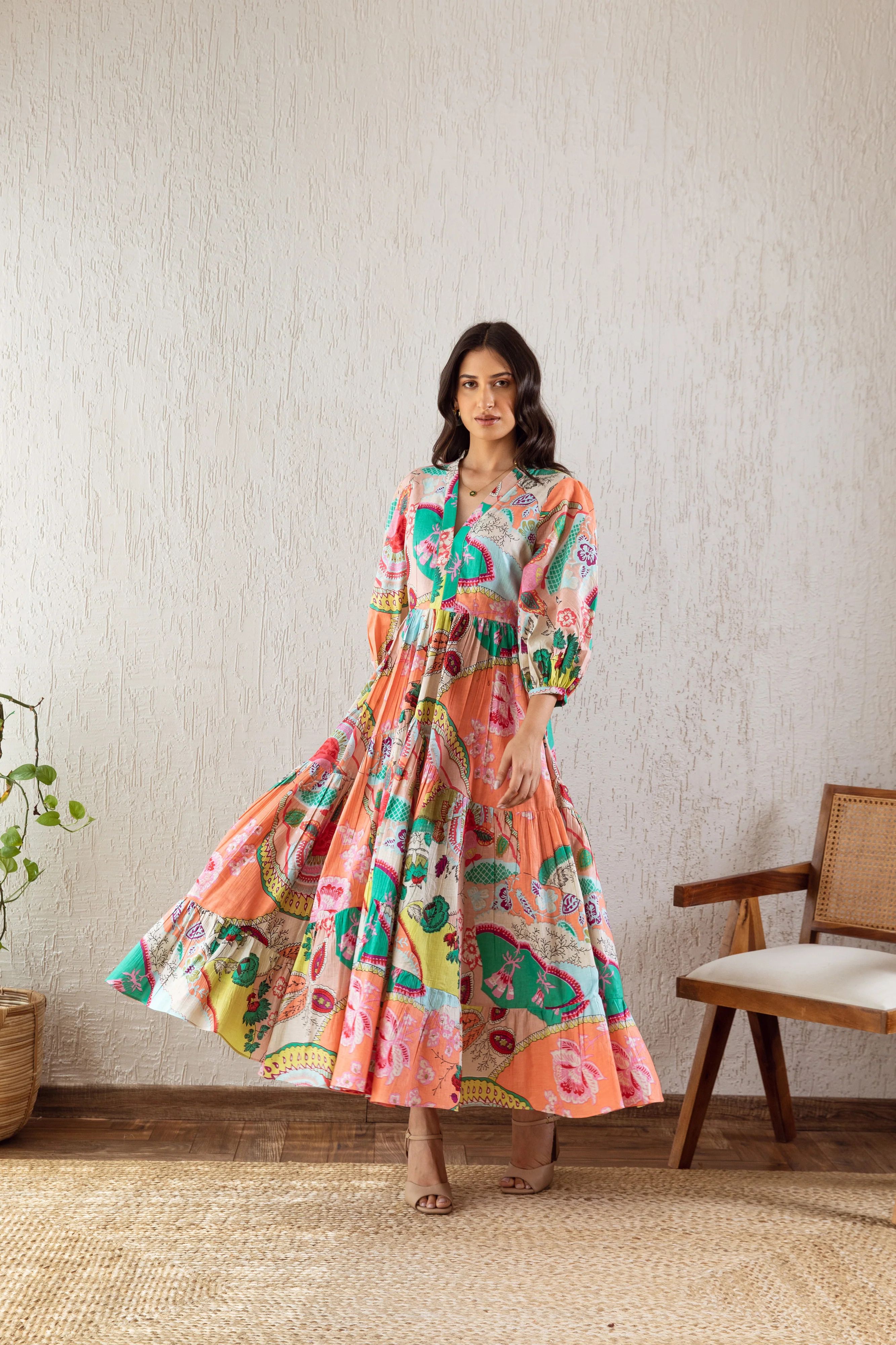 Women Empire Waist Multicolor Midi/Calf Length Dress