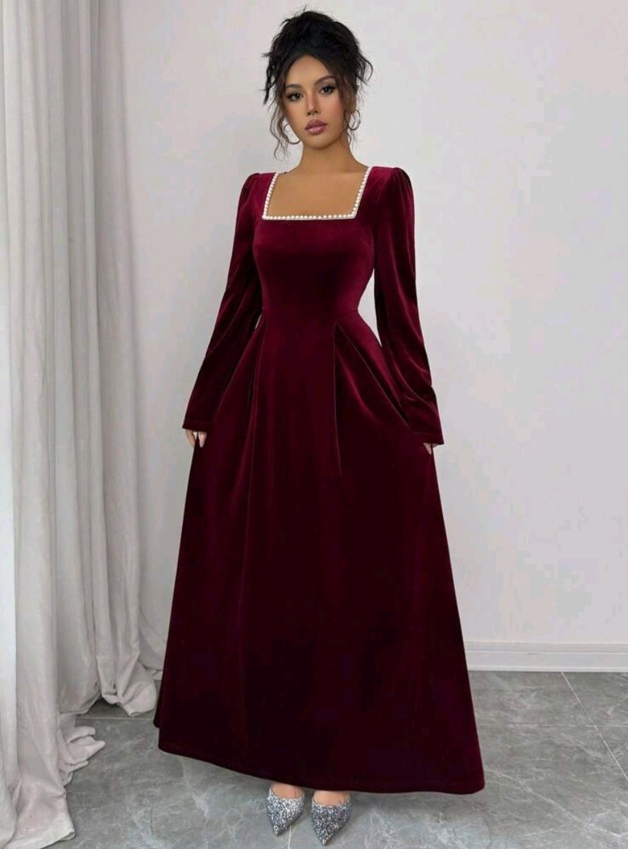 cajuni Women Fit and Flare Maroon Maxi/Full Length Dress-picture-8