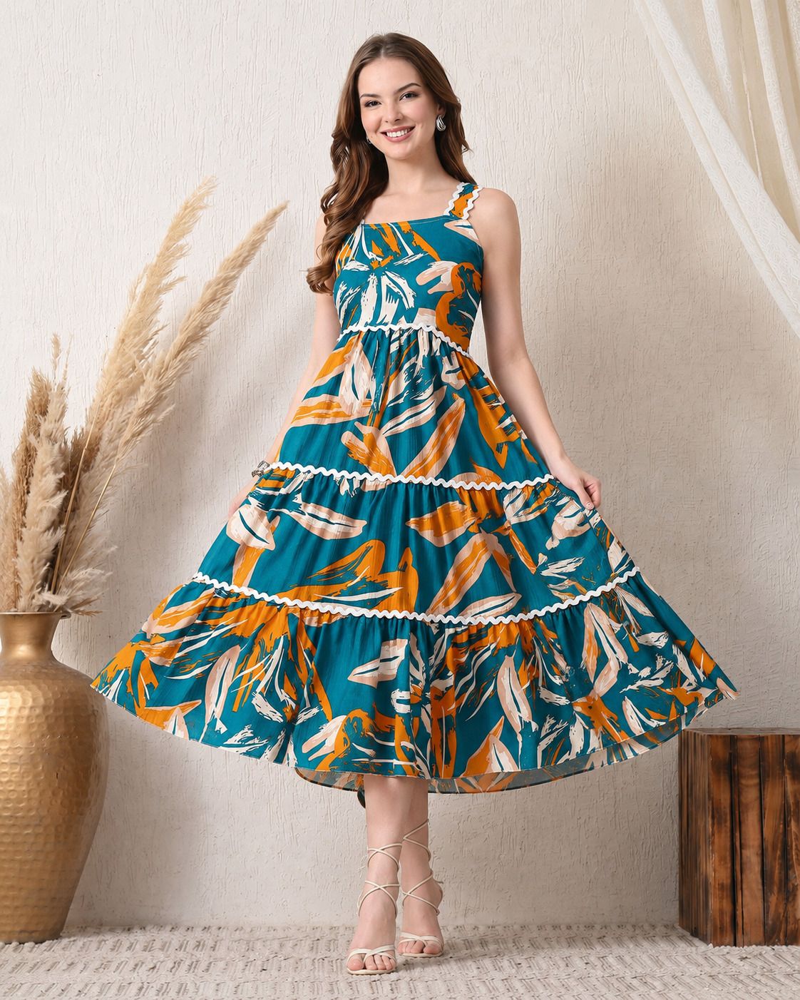 deklook Women Tiered Green Maxi/Full Length Dress-picture-45